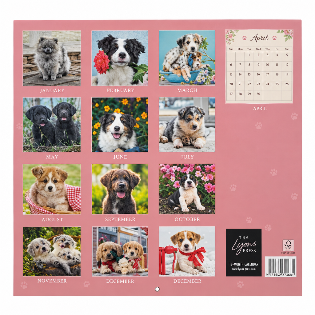 Puppies 2027 calendar back